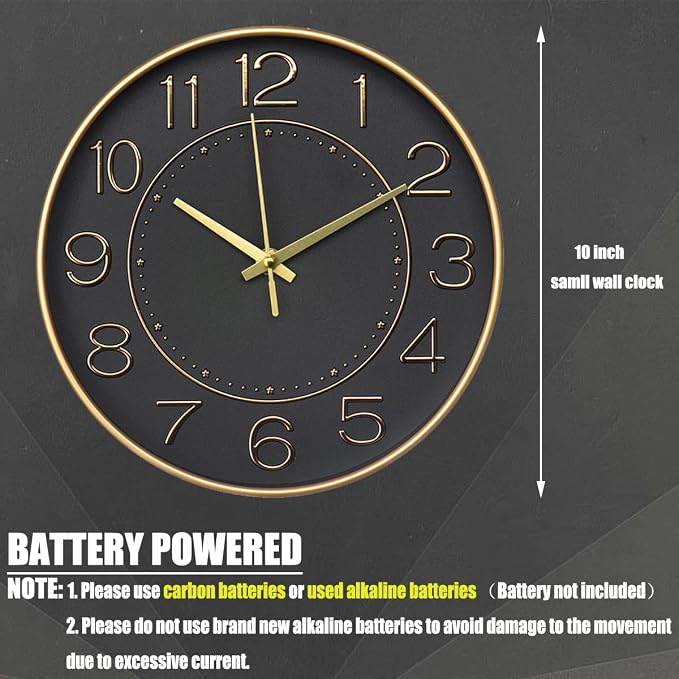 HZDHCLH Modern Wall Clocks Battery Operated, 10 inch Black and Gold Clock - Image 7