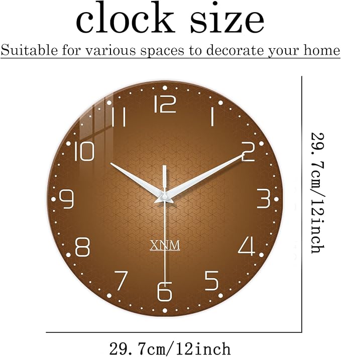 XNM Brown Wall Clock for Bedroom Glass Small Wall Clocks Battery Operated 12 - Image 3