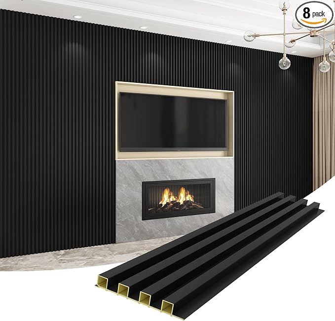 8-Pack WPC Wall Panels 108’’ x 6.1’’ 3D Slat Wall Panel Acoustic Wall Paneling by Unknown