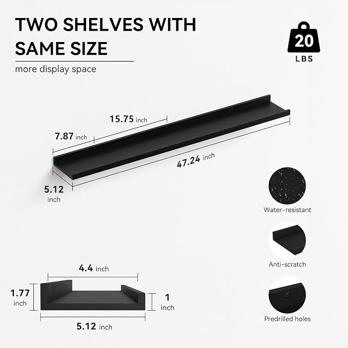 Boswillon 47.2 Inches Long Floating Shelves Wall Mounted, 2 Set Modern Wall - Image 3
