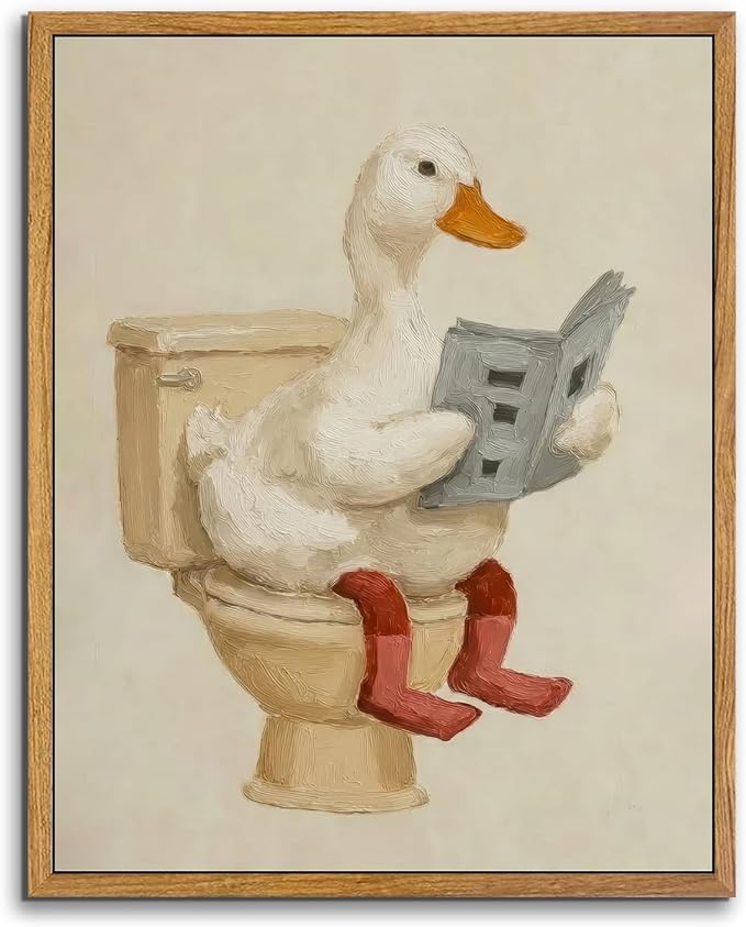 AtterrirArt Framed Funny Bathroom Wall Art, 8 * 10 inch, Cute Duck on Toilet by AtterrirArt