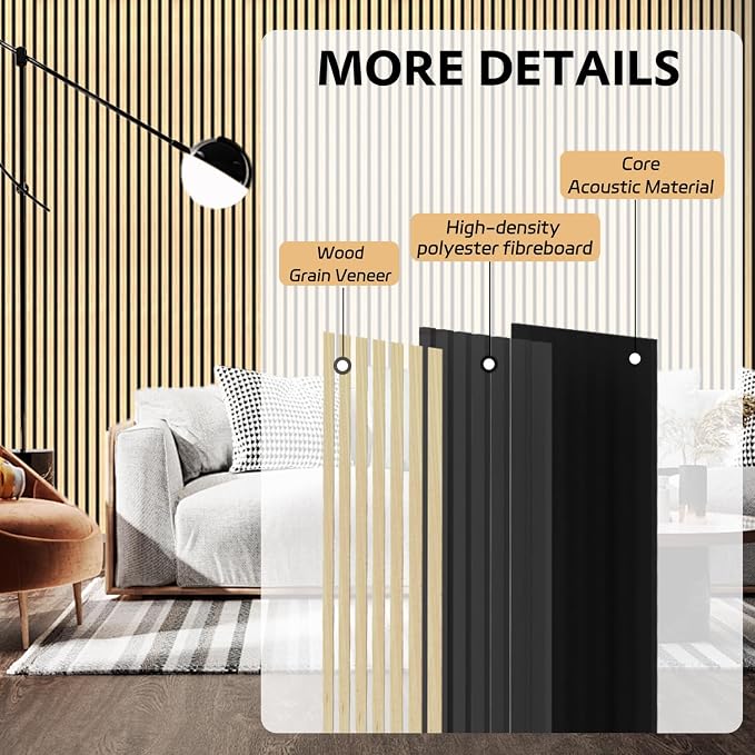 2 Pack Wood Panels for Wall, 106.3" × 11" Wood Slat Acoustic Panels for Wall - Image 4