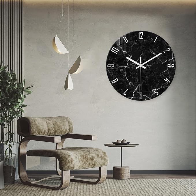 Oversized Decorative Clocks Battery Operated 24 Inch Marble Black Wall Clock - Image 2