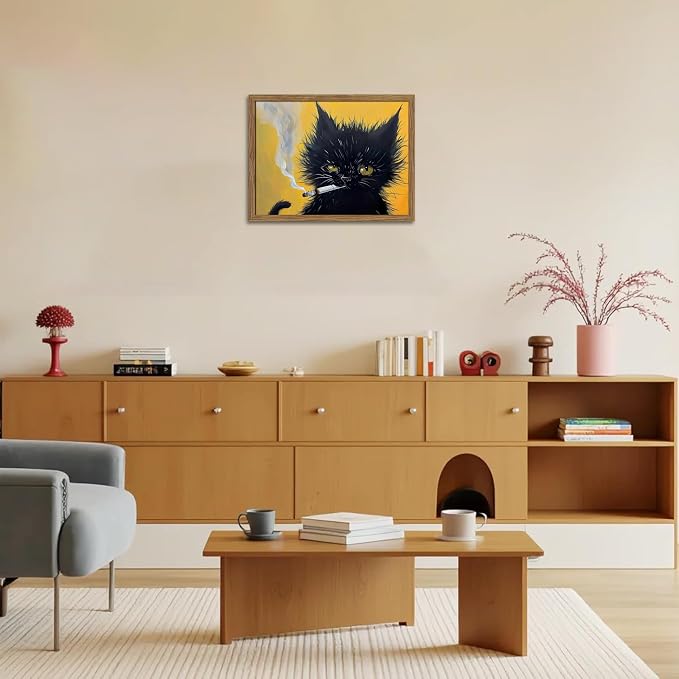 Vintage Black Cat Wall Art, Mens Room Canvas Print Poster, Cool Animals Picture - Image 8