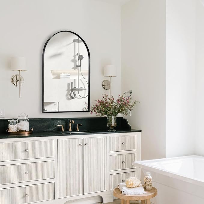28" x 36" Black Arched Mirror, Large Arch Bathroom Wall Mirror, Metal Frame - Image 6