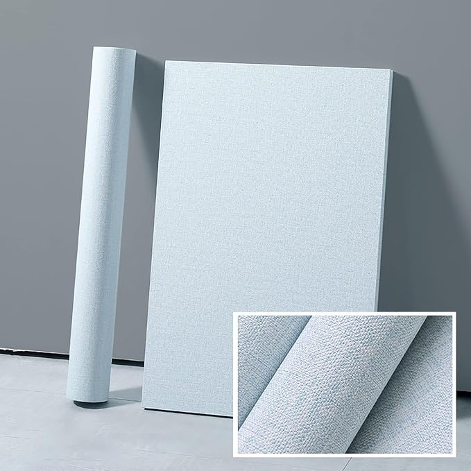Yancorp Textured Fabric Grasscloth Peel and Stick Wallpaper Blue Contact Paper - Image 3