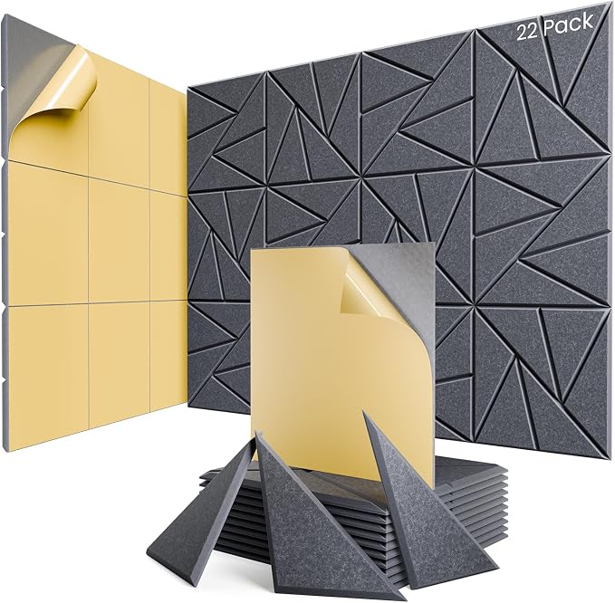 22 Pack Acoustic Panels with Self-Adhesive, Sound Panels High Density, by ROOME