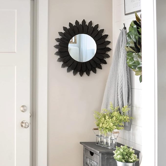 Honiway Black Wall Decor Wall Mirror 12 inch Boho Wall Decor Wood Decorative - Image 4