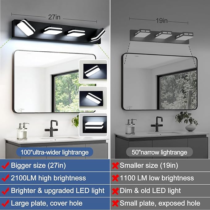 360° Rotate LED Bathroom Vanity Light Fixtures, 1600LM Acrylic Matte Black - Image 4