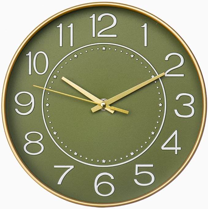 HZDHCLH Modern Wall Clocks Battery Operated, 10 inch Olive Green Clock by HZDHCLH