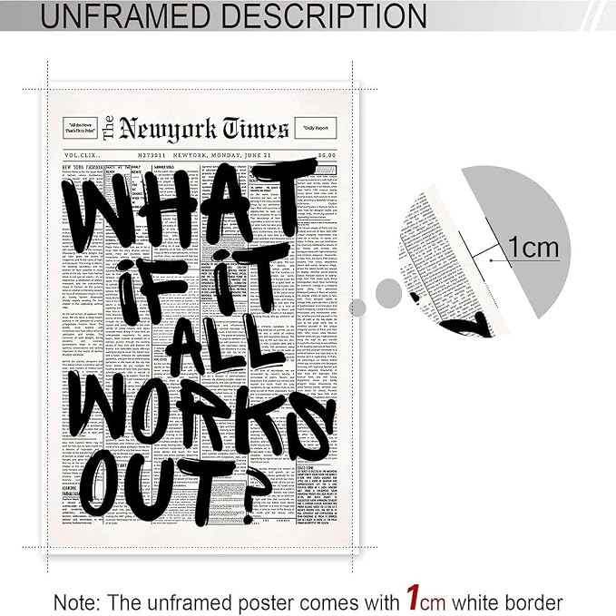 Retro Black And White Newspaper Poster What If It All Works Out Canvas Wall Art - Image 3