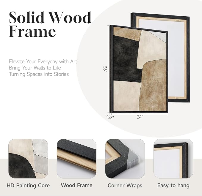 Framed Beige Black Abstract Wall Art - Image 4