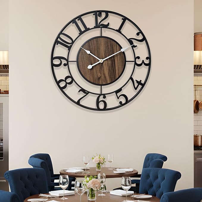 Large Metal Wall Clock, 32 Inch Retro Decorative Silent, Non Ticking, Battery - Image 6
