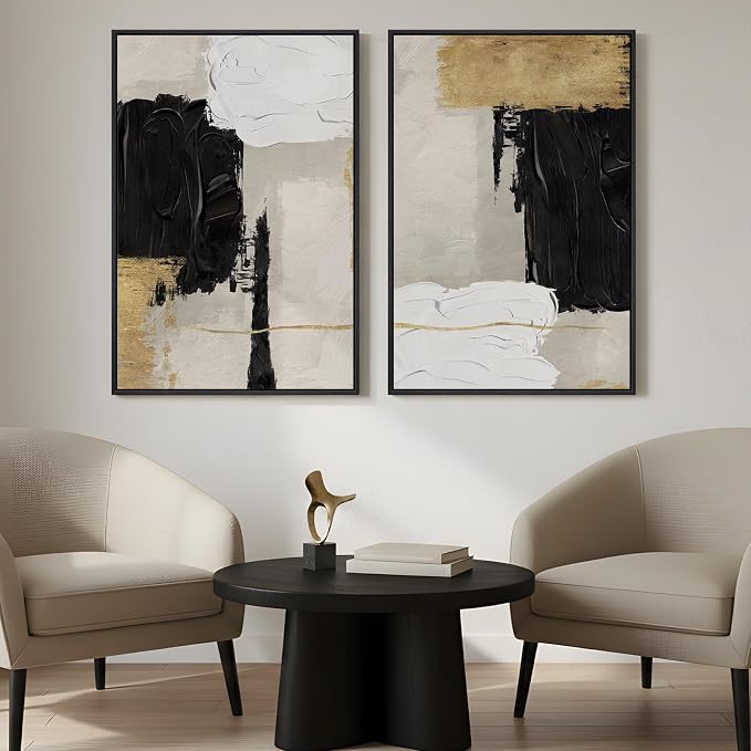 Framed Black White and Gold Abstract Wall Art - Image 8