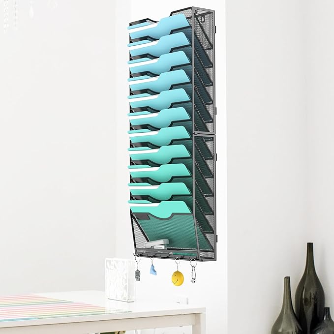 Gawerk 13-Tier Wall File Organizer Hanging Wall File Holder Wall Mount Paper - Image 5