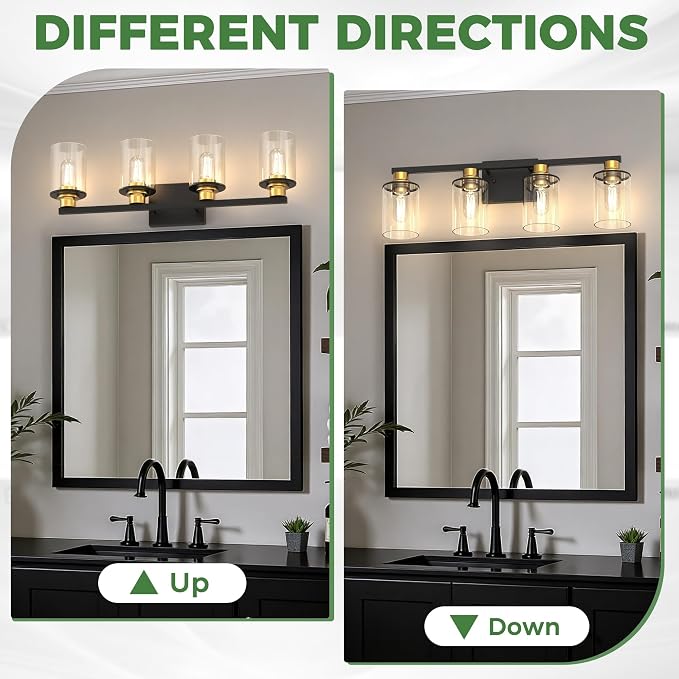 DORESshop Bathroom Light Fixtures, 4-Light Black and Gold Bathroom Vanity Light - Image 7