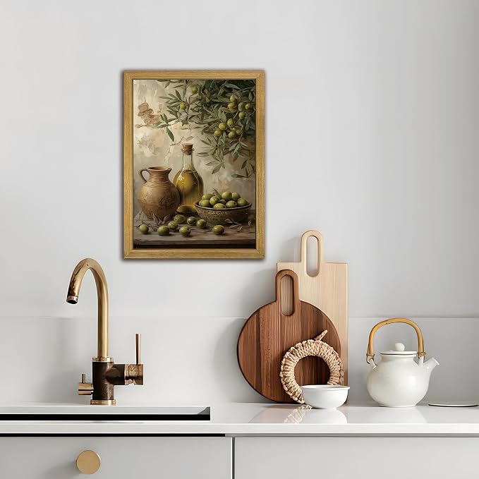 Wood Framed Olive Kitchen Wall Art, Vintage Rustic Still Life Canvas Print - Image 8