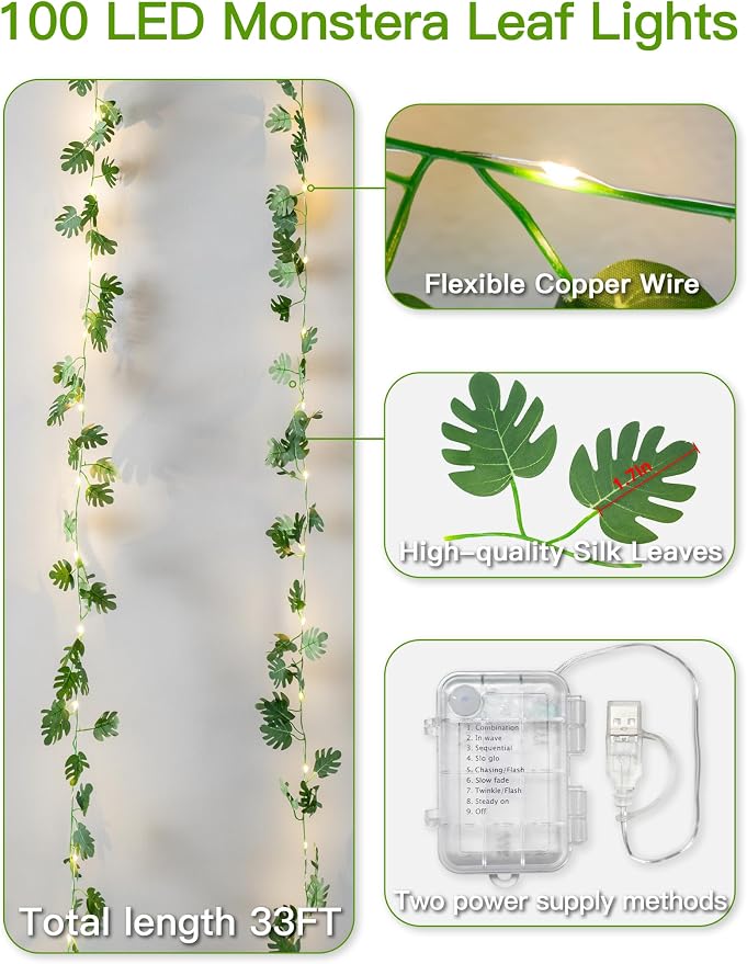 suddus Vines with Fairy Lights Battery & USB Powered Operated, 33ft 100 LED - Image 5