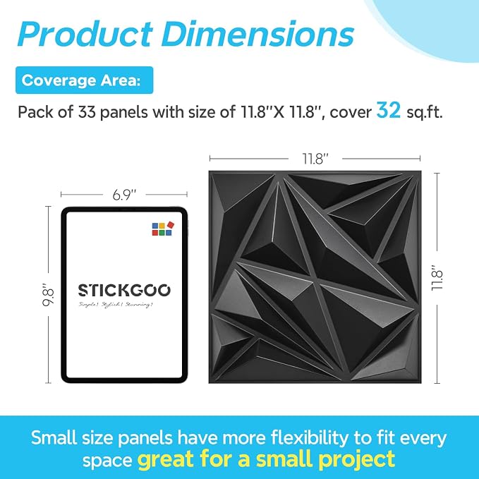 STICKGOO Black 3D Wall Panels for Interior Wall Decor, 33 Pack - Image 3
