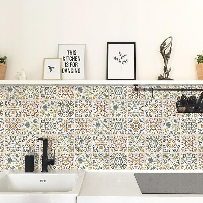 Wudnaye Bohemian Wallpaper Peel and Stick Faux Tile Contact Paper 17”×118” Tile - Image 5