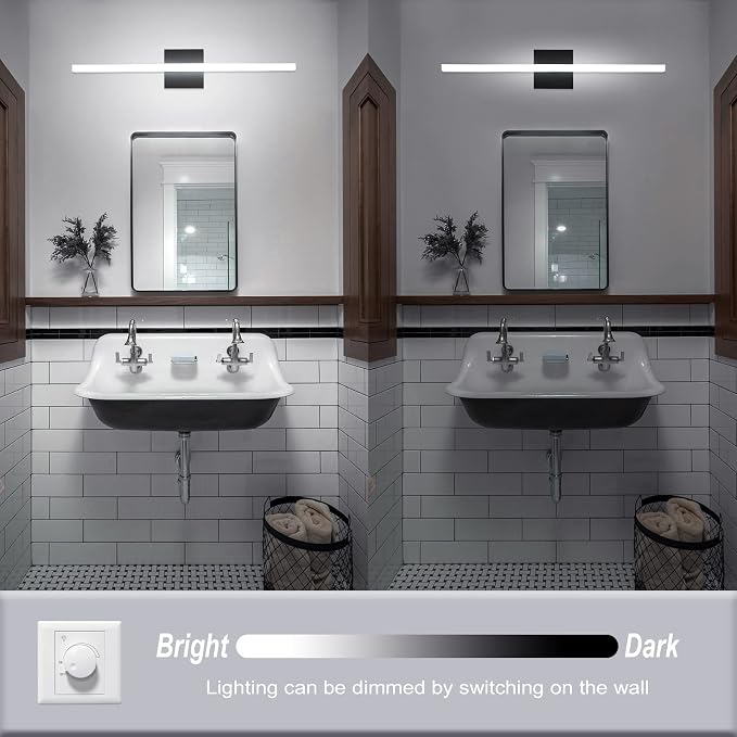 Combuh Bathroom Light Fixtures Dimmable Black Vanity Lights Bar 24 Inch 14W - Image 2