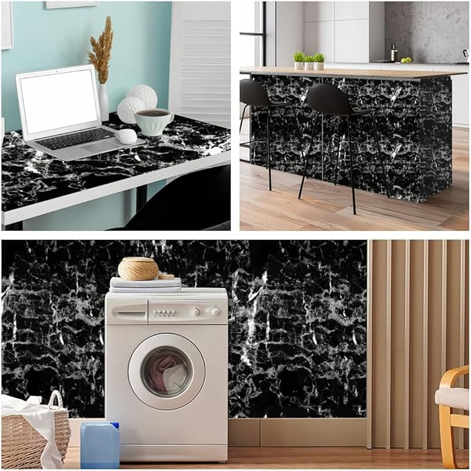 Arthome Black Marble Contact Paper, Peel and Stick Black Silver Paper, Self - Image 5