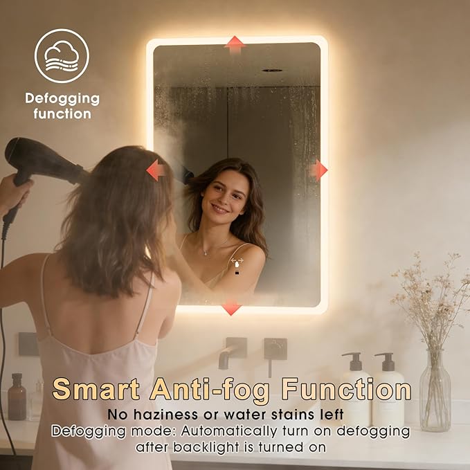 WARM&LOVE 16 x 24 Inch LED Bathroom Mirror, Hand Scan Sensor Anti-Fog Bathroom - Image 5