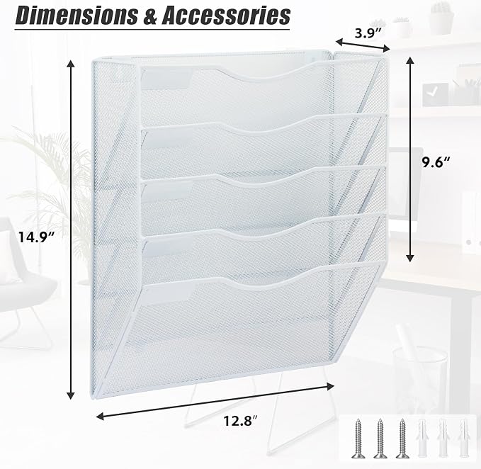 EASEPRES 5 Pocket Mesh Hanging Wall File Organizer, Wall Mounted Mail Paper - Image 2