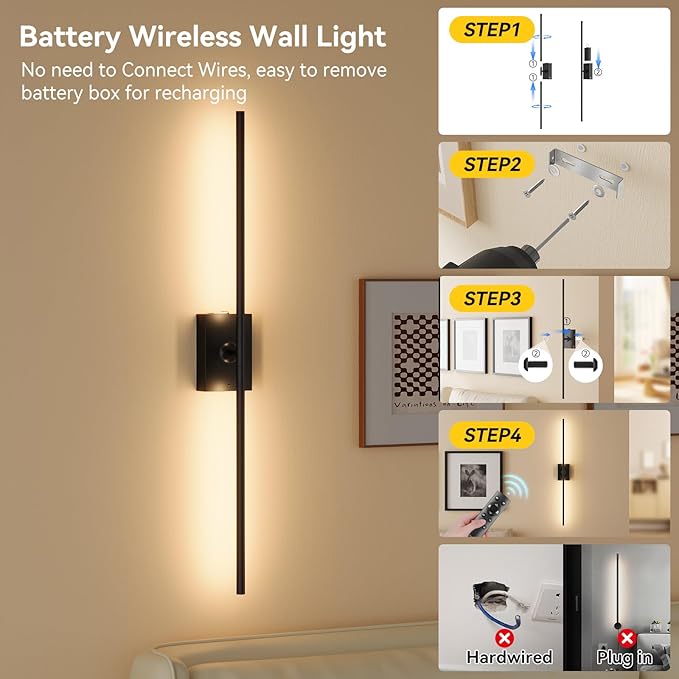 Ouyulong Battery Operated Wall Sconces Set of 2, 10000mAh Wireless Rechargeable - Image 4
