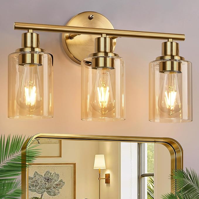 Zarbitta 3-Light Bathroom Light Fixtures, Brushed Gold Vanity Light, Farmhouse by Zarbitta