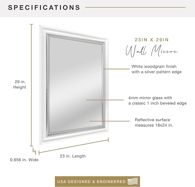 MCS 23x29 Large Wall Mirror, Vertical & Horizontal Wall Hanging Mirror - Image 3