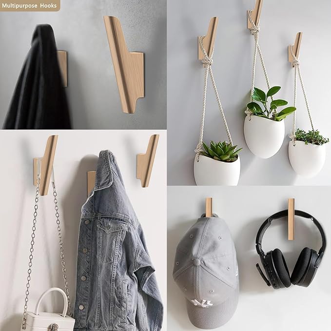 Wood Wall Hooks 4 Pack Coat Hooks Wall Mount Natural Wooden Hooks - Image 5