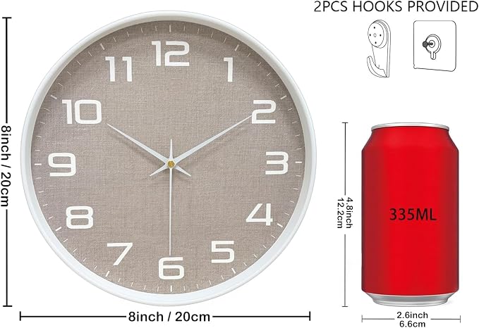8 Inch Modern Wall Clocks Battery Operated - Image 3