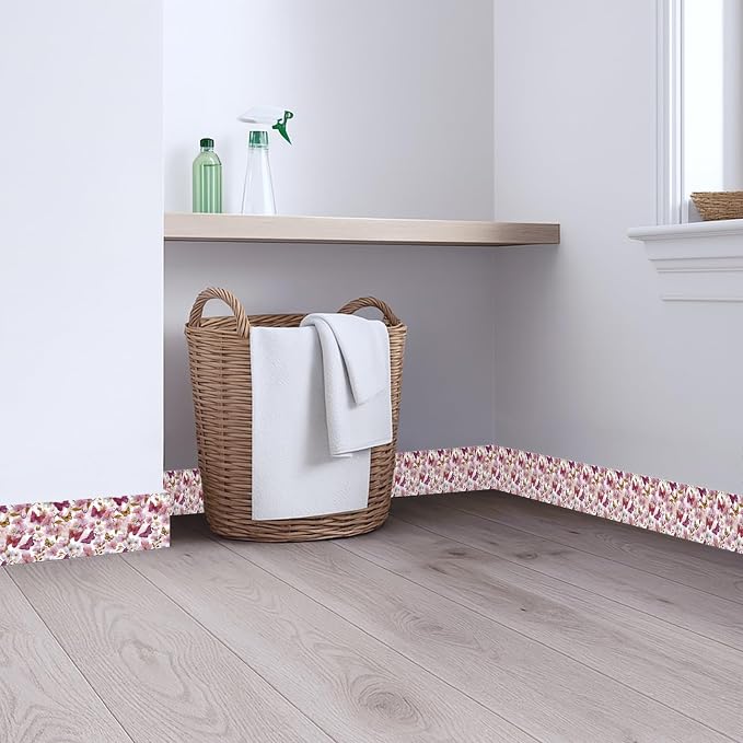 Pink Floral Wallpaper Border 196x4 Inch Peel and Stick Wall Border Removable - Image 2