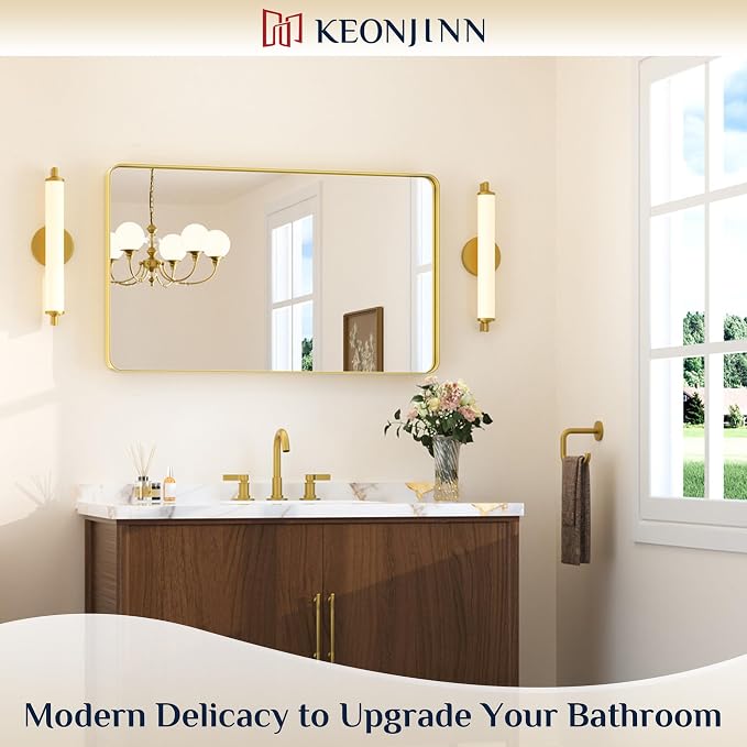 Keonjinn Gold Bathroom Mirrors for Over Sink, 40” x 24” Rounded Rectangle - Image 8