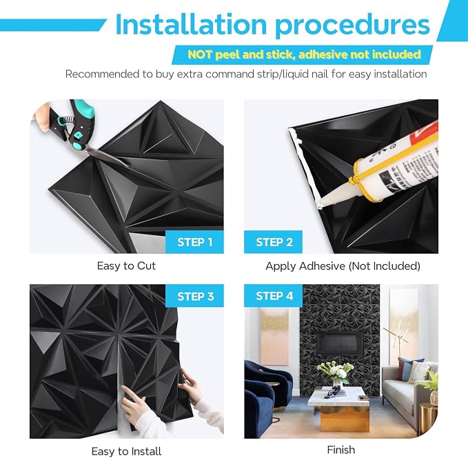 STICKGOO Black 3D Wall Panels for Interior Wall Decor, 33 Pack - Image 7