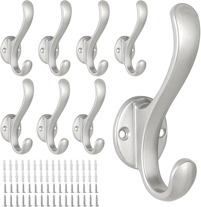 8 Pack Coat Hooks Wall Mount Heavy Duty Utility Retro Double Hooks by PEOIAOY