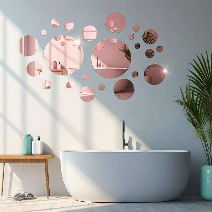 Shappy 32 Pcs Acrylic Mirror Wall Stickers Removable Round Wall Decal Circle - Image 7