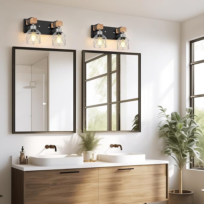 FadimiKoo Farmhouse Bathroom Light Fixtures, Rustic 2-Light Wood Vanity Lights - Image 7