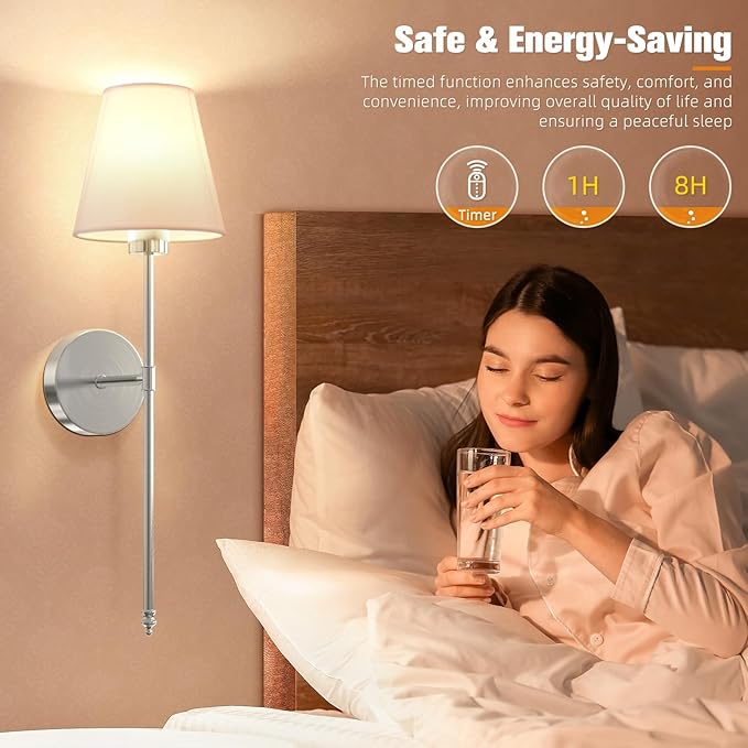 NIORSUN 19.9 inch Battery Operated Wall Sconce Set of 2, Brushed Nickel - Image 6