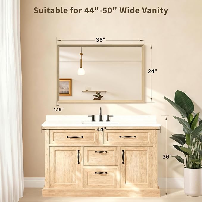 Oak Wood Effect Framed Wall Mirror, 24x36 Rectangle Mirror, Anti-desilvering - Image 2