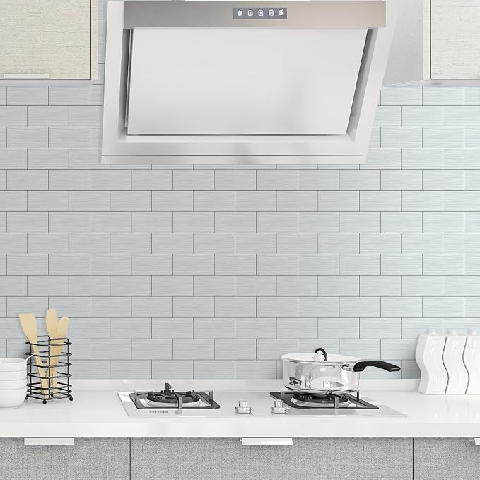 AULIGET 3" x 6" Metal Subway Tile Peel and Stick Backsplash, Stainless Steel - Image 2