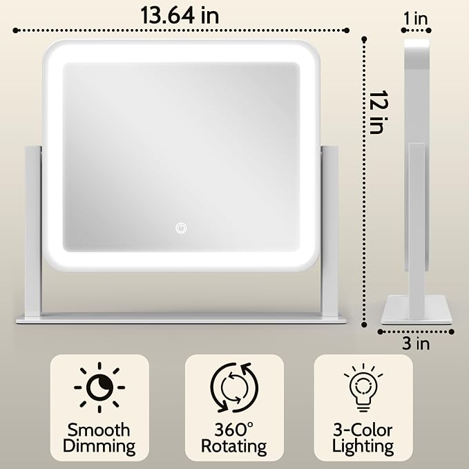 ROLOVE 14"x12"Vanity Mirror, Lighted Makeup Mirror - Image 2