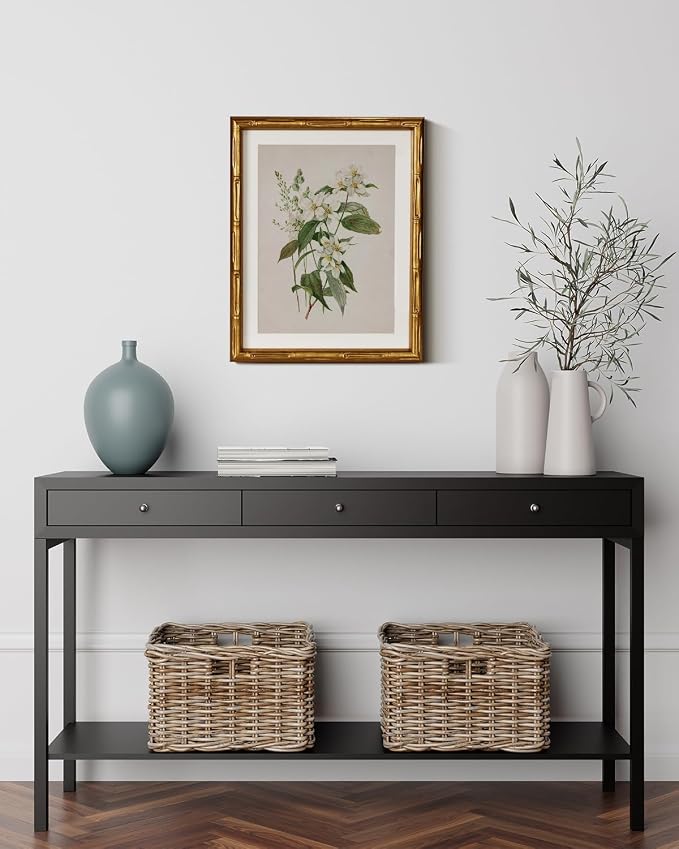 InSimSea Gold Bamboo Framed Canvas Wall Art, Neutral Floral Botanical Paintings - Image 2