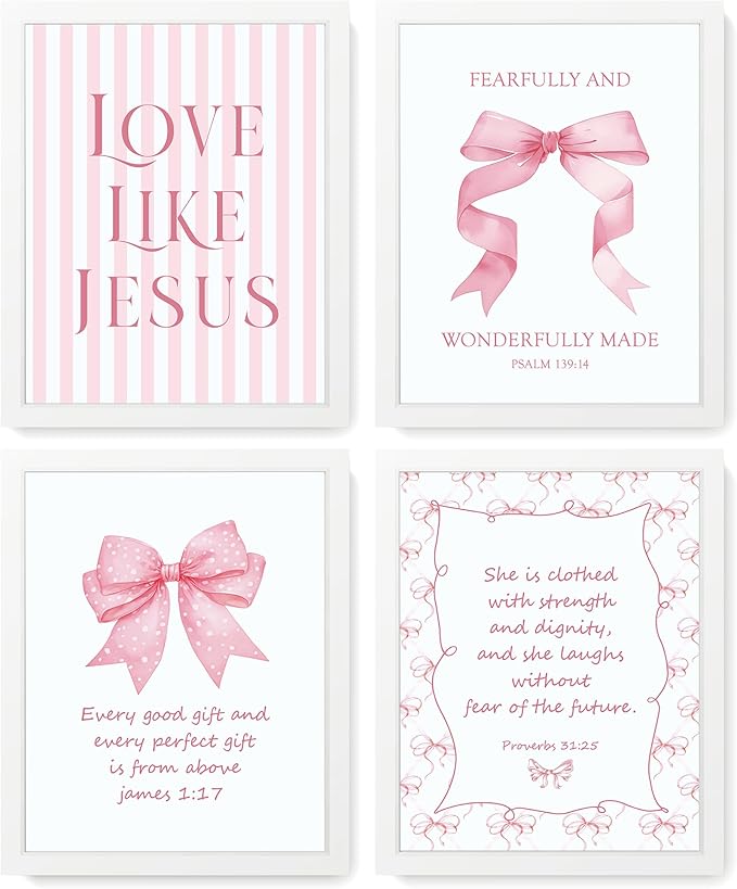 LARTSFRO Coquette Pink Bow Jesus Wall Art Decor Posters, Inspirational Bible by Unknown