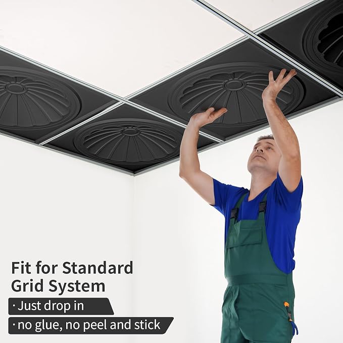 Art3dwallpanels Ceiling Tiles 12 Pack Drop Ceiling Tiles, 24 x 24 Inch High - Image 6