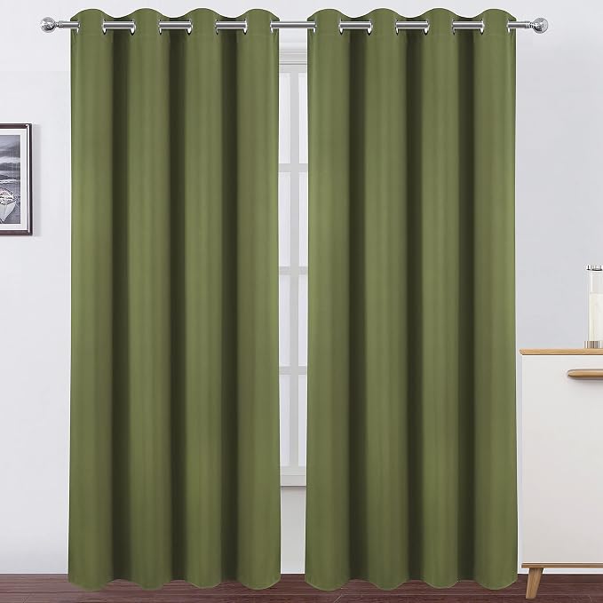 LEMOMO Blackout Curtains 66 x 95 inch/Olive Green Curtains Set of 2 by Lemomo