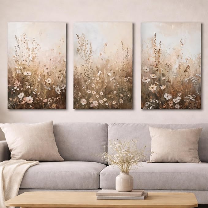 CHTEXA Wildflower Wall Art Canvas Set of 3, Rustic Neutral Botanical Prints - Image 4