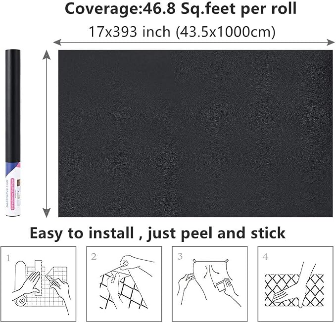Arthome Black Peel & Stick Wallpaper, Matte Black Contact Paper, Self-Adhesive - Image 8