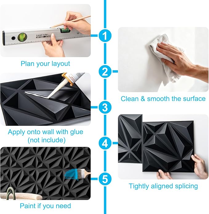 Art3d 33-Pack 3D Wall Panel for Interior Wall Décor, Diamond Textured PVC - Image 9